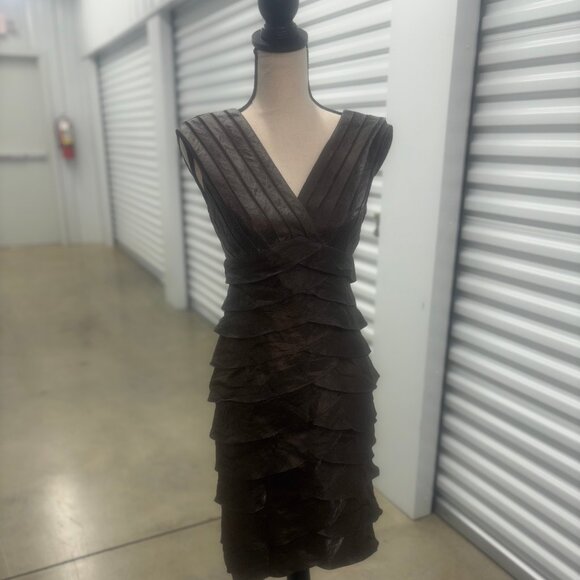 Adrianna Papell Dresses & Skirts - Adrianna Papell Brown Metallic Tiered Sheath Dress – Size 6